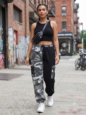 10 items for $20 Almost Famous Two-Tone Camo & Black Cargo Joggers